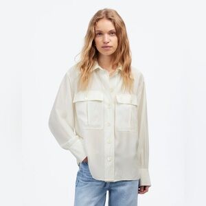 Madewell Silk Utility-Pocket Button-Up Shirt XL
